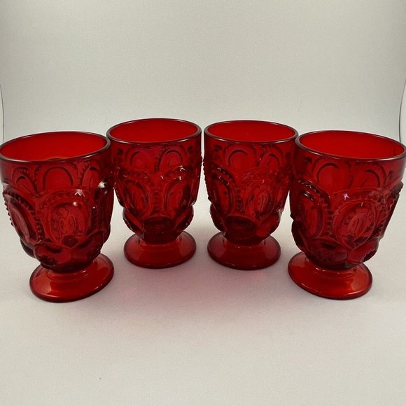 Vintage LE Smith Moon and Stars Ruby Red Footed Tumblers, 6 oz Set of 4 Tumblers - Picture 6 of 9